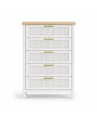 homfan 42.9" Tall Fluted 5-Drawer Dresser, Wooden Clothes Storage Organizer and Tv Stand for Bedroom