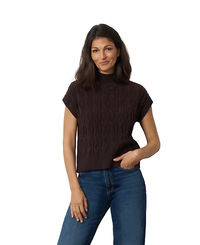 Cable & Gauge Women's Leaf Sleeveless Mock Neck Sweater