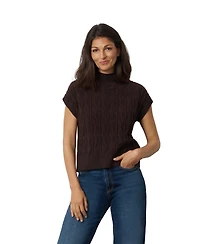 Cable & Gauge Women's Leaf Sleeveless Mock Neck Sweater