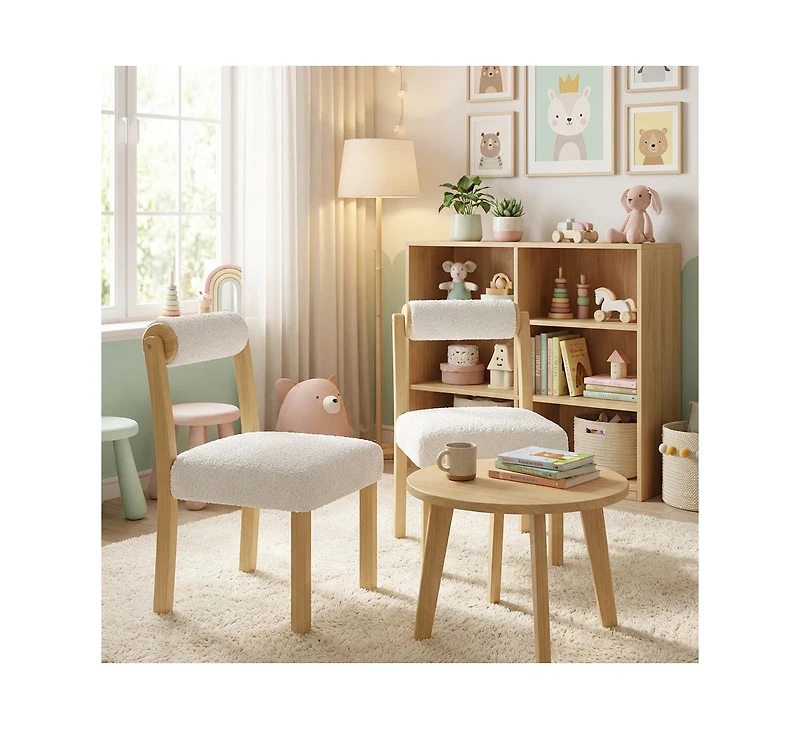 Gouun Wooden Dining Chairs Set of 2 with Cylinder Back and Sherpa Seat, 330 lb Each