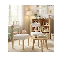Gouun Wooden Dining Chairs Set of 2 with Cylinder Back and Sherpa Seat, 330 lb Each