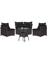 Gouun 4 Piece Outdoor Rattan Conversation Set with Round Glass Coffee Table and 3 Connected Sofas