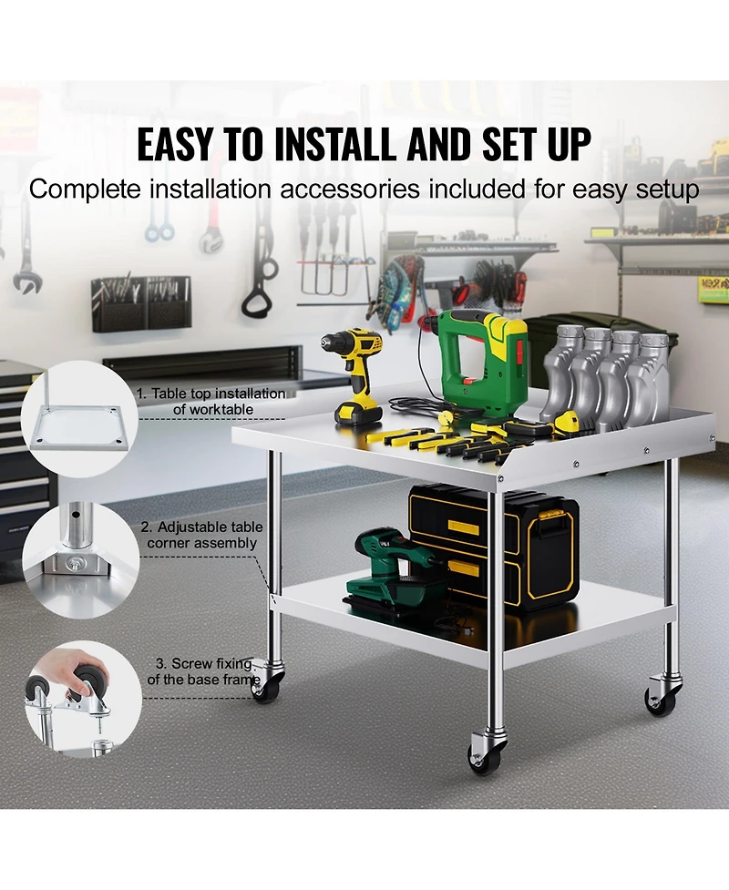 Hongge Stainless Steel Kitchen Work Table on Locking Casters