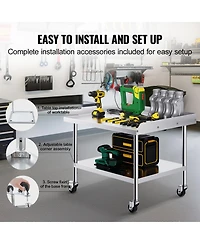 Hongge Stainless Steel Kitchen Work Table on Locking Casters