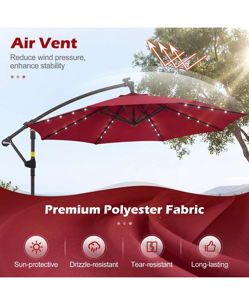 Gouun 10-Foot Solar Led Offset Cantilever Patio Umbrella
