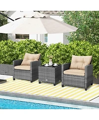 Gouun 3-Piece Outdoor Wicker Conversation Set with Tempered Glass Coffee Table