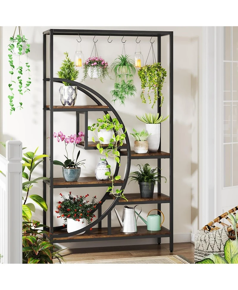 Tribesigns 7-Tier 70.9" Half Moon Shaped Plant Stand with Hanging Hooks