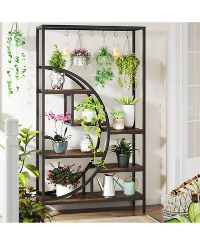 Tribesigns 7-Tier 70.9" Half Moon Shaped Plant Stand with Hanging Hooks