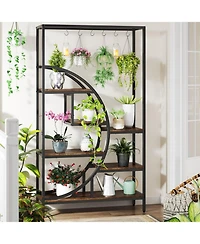 Tribesigns 7-Tier 70.9" Half Moon Shaped Plant Stand with Hanging Hooks