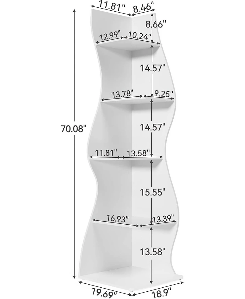 Tribesigns 5-Tier Wavy Corner Bookshelf with Curved Design