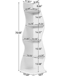 Tribesigns 5-Tier Wavy Corner Bookshelf with Curved Design