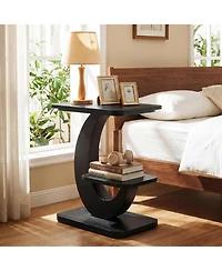 Tribesigns 2-Tier Industrial Side Table with Metal Arc-Shaped Frame