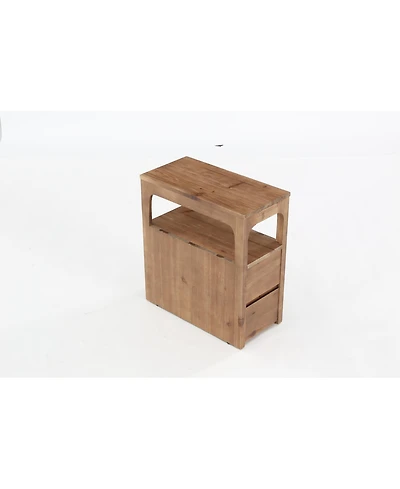 Tribesigns Narrow Solid Wood End Table with 2 Drawers and Open Shelf