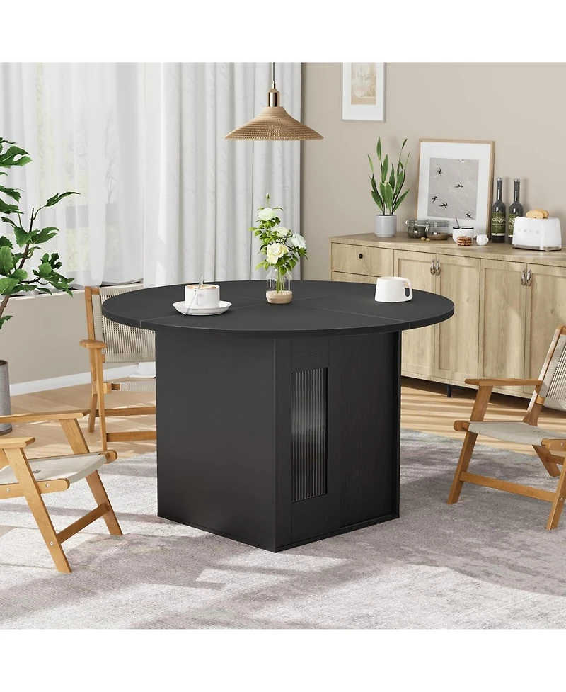 gaomon 47-inch Round Dining Table with Storage for 4-6, Farmhouse Wooden Circle and 2-Tier Shelf Room Kitchen