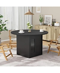 gaomon 47-inch Round Dining Table with Storage for 4-6, Farmhouse Wooden Circle and 2-Tier Shelf Room Kitchen
