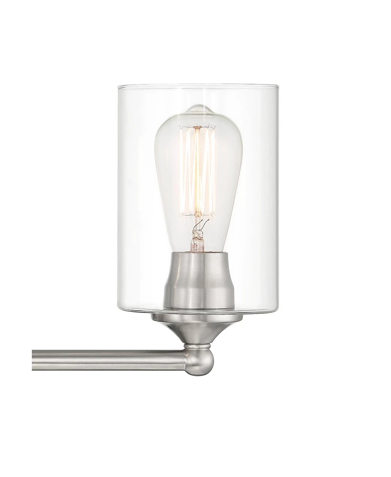 360 Lighting Billings Modern Wall Light Brushed Nickel Hardwired 24" 3-Light Fixture Clear Glass Cylinder Shades for Bedroom Bathroom House