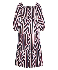 City Chic Plus Long-Sleeve Stripe Shirred Maxi Dress