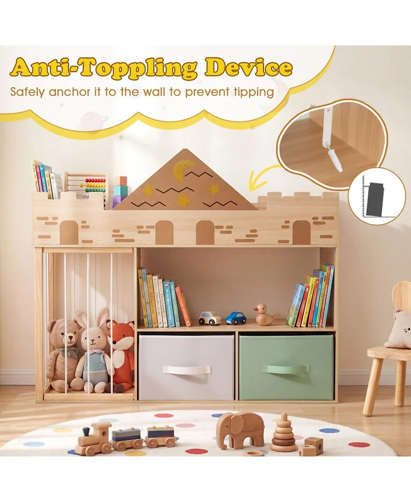 Sugift 4-in-1 Toy Storage Organizer with Stuffed Animal Storage Open Shelves and 2 Fabric Drawers