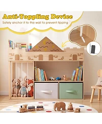 Sugift 4-in-1 Toy Storage Organizer with Stuffed Animal Storage Open Shelves and 2 Fabric Drawers