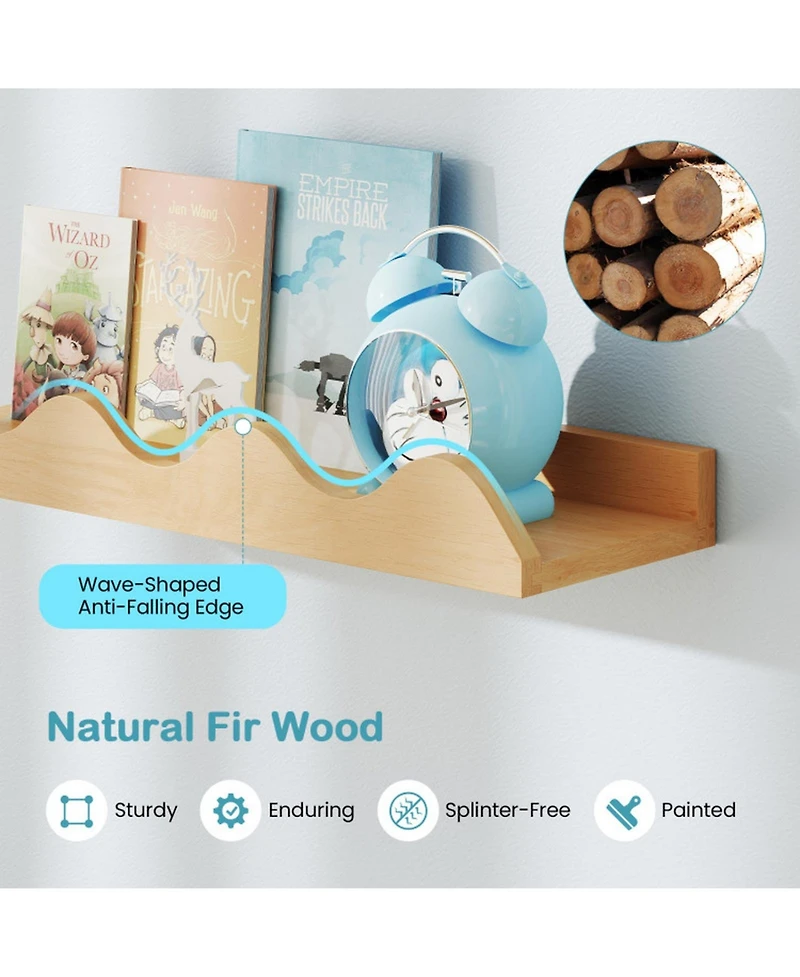 Sugift 24 in Kids Bookshelf Set of 4 Wall-Mounted Picture Ledge Shelves