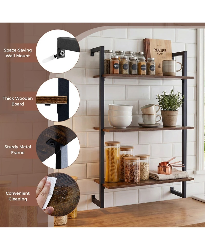 Sugift 3-Tier Floating Modern Kitchen Shelf for Living Room Home Office and Bathroom