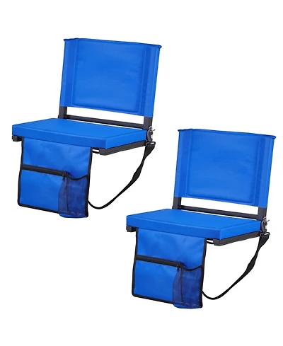 Hongge Padded Folding Bleacher Seats 2-Pack 17 in with Back Support Shoulder Strap Hooks and Cup Holder