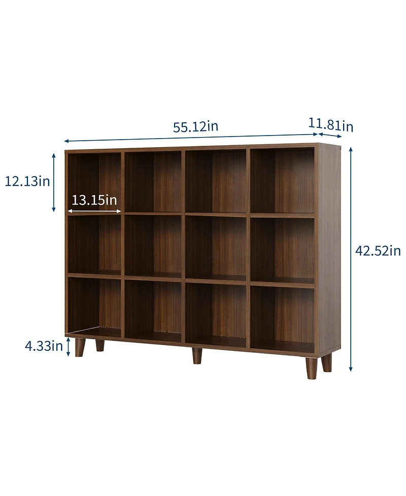 homfan 12 Cube Bookcase, 3-Tier Open Bookshelf with Wood Finish, Modern Storage Organizer for Home Office Living Room Bedroom