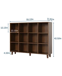homfan 12 Cube Bookcase, 3-Tier Open Bookshelf with Wood Finish, Modern Storage Organizer for Home Office Living Room Bedroom