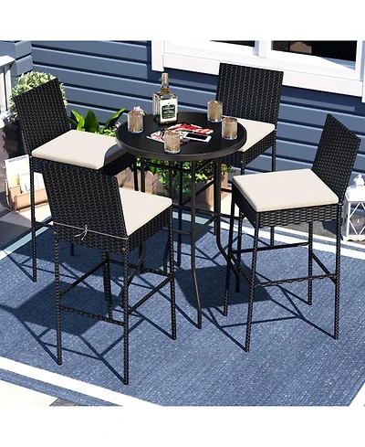 Gouun Set of 4 Outdoor Pe Wicker Patio Bar Stools with Backrest, Footrest and Seat Cushions