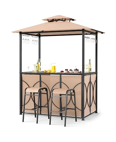 Gouun Outdoor 6.5 x 4 x 8 ft Grill Gazebo Set with Bar Table and 2 Padded Bar Stools