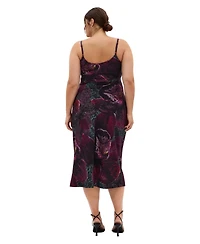 City Chic Plus Marisol Orchid Print Cowl Neckline Midi Dress