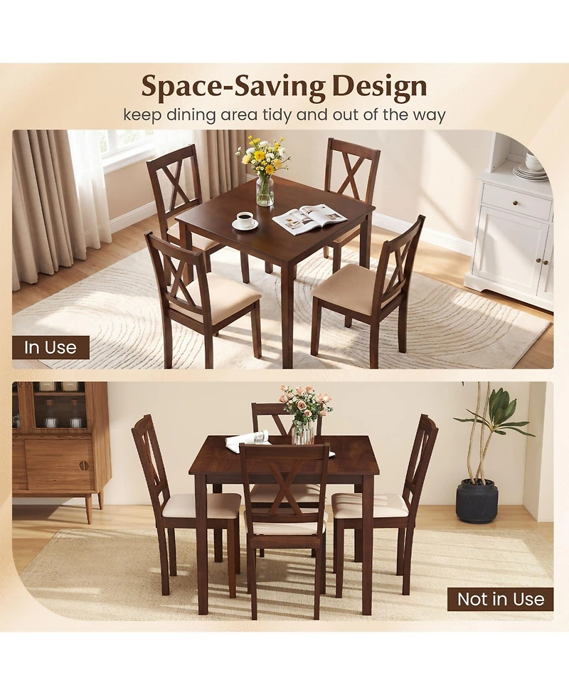 Costway Farmhouse Dining Table for 4 People, 35" Square Kitchen Table with Rubber Wood Legs