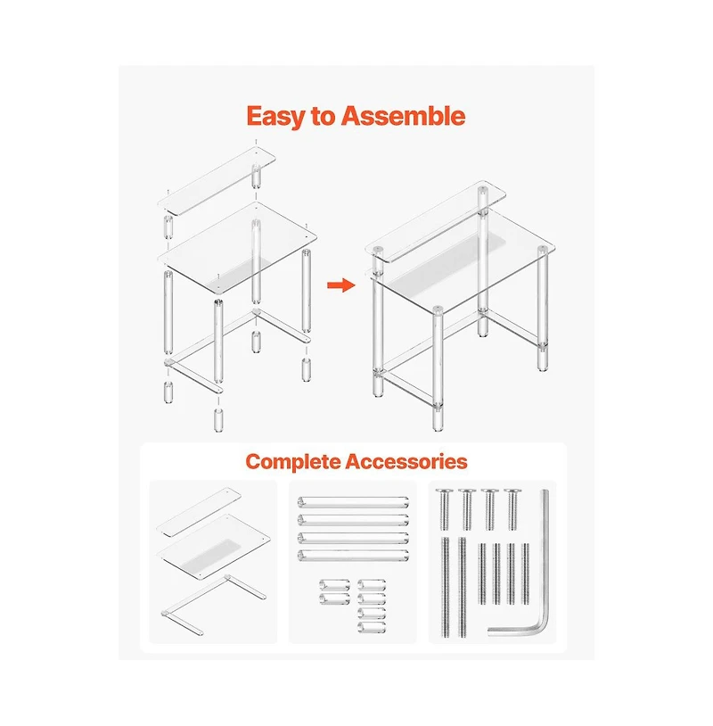Slickblue Clear Acrylic Office Desk with Monitor Shelf, 2-Tier Study Computer Table for Bedroom