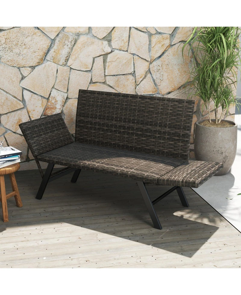 Gouun Outdoor Convertible 3-in-1 Patio Loveseat Sofa with Pe Rattan and Quick-Dry Foam, Seats 2