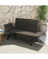 Gouun Outdoor Convertible 3-in-1 Patio Loveseat Sofa with Pe Rattan and Quick-Dry Foam, Seats 2