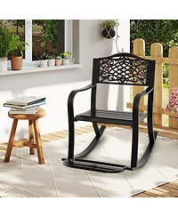Gouun Cast Aluminum Outdoor Patio Rocking Chair with Footrest, Curved Armrests and Floral Backrest