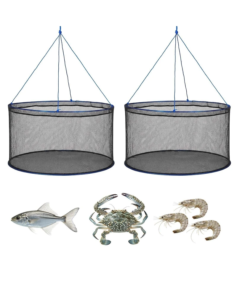 Hongge Double Ring Drop Net 31.5 in Fish-Friendly Foldable Pier Landing Trap with Rope and Storage Bag