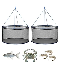 Hongge Double Ring Drop Net 31.5 in Fish-Friendly Foldable Pier Landing Trap with Rope and Storage Bag
