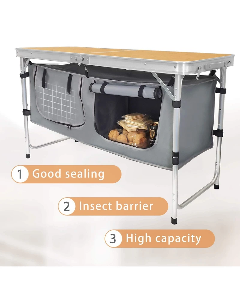 Piscifun Lightweight Aluminum Folding Camping Table With Storage Organizer Height Adjustable Portable Outdoor