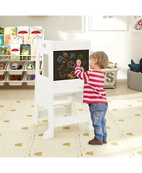 Hongge Adjustable Birch Wood Toddler Kitchen Tower with Chalkboards, Ages 3+