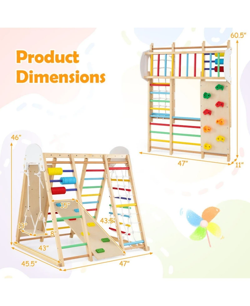 Hongge Foldable Wooden Jungle Gym with Swing and Monkey Bars, Ages 3+