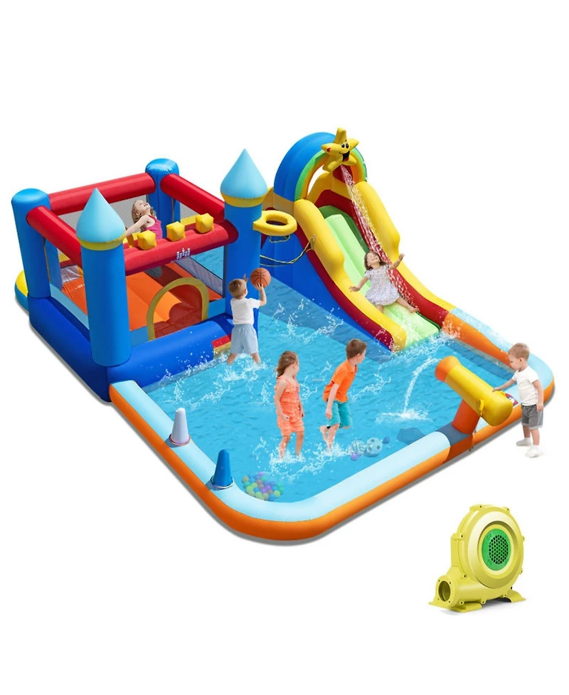 Hongge 193" x 142" x 83" Water Slide Bounce House with Climbing Wall, Supports 4 Children, Ages 3-12