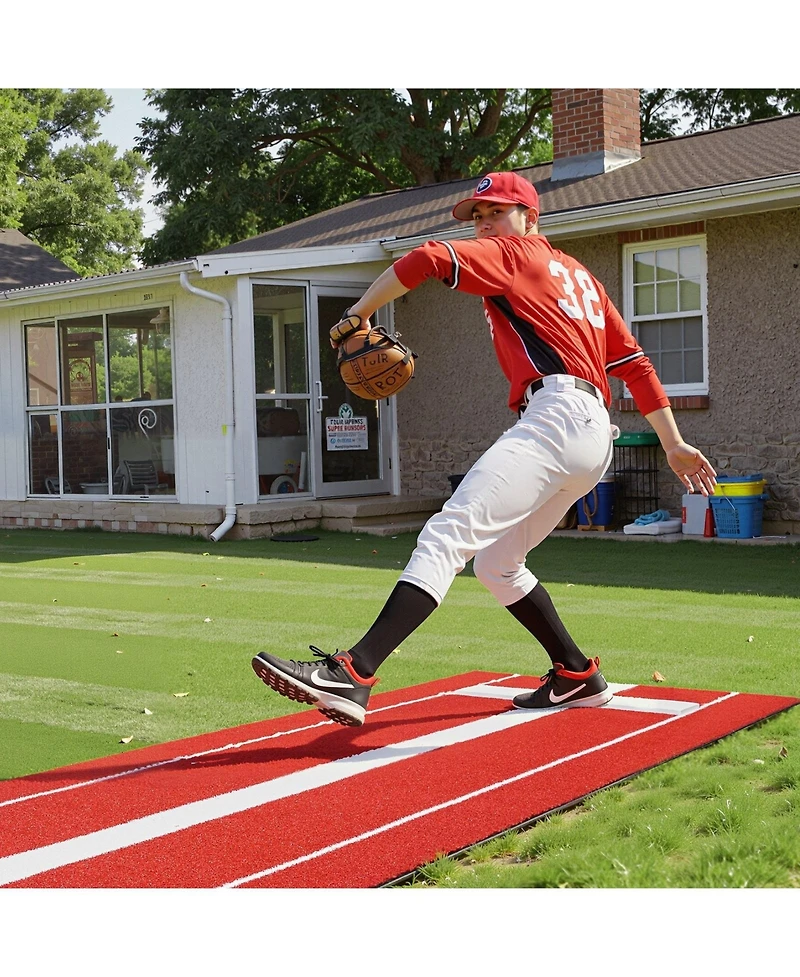 Hongge Softball Pitching Mat 10 x 3 ft with Pitching Rubber Stride Line and Antislip Foam Backing for Fastpitch Training