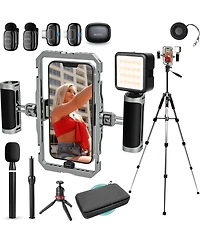 Movo iFilmer-pro Smartphone Rig with Dual Grip Cage, Wireless Lavalier Mics, and Full Size Tripod for iPhone and Android