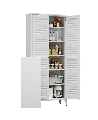 Boyel Living 74" Metal Kitchen Pantry Cabinet with Doors, Tall Storage Organizer with 5 Adjustable Shelves