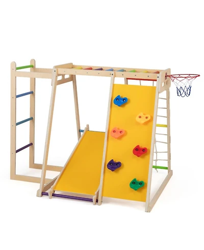 Hongge 6-in-1 Kids Indoor Jungle Gym with Slide and Climbing Wall Ages 3-14