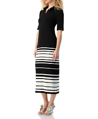 Ivonne Women's Ribbed-Knit Colorblock-Stripe Fitted Midi Dress