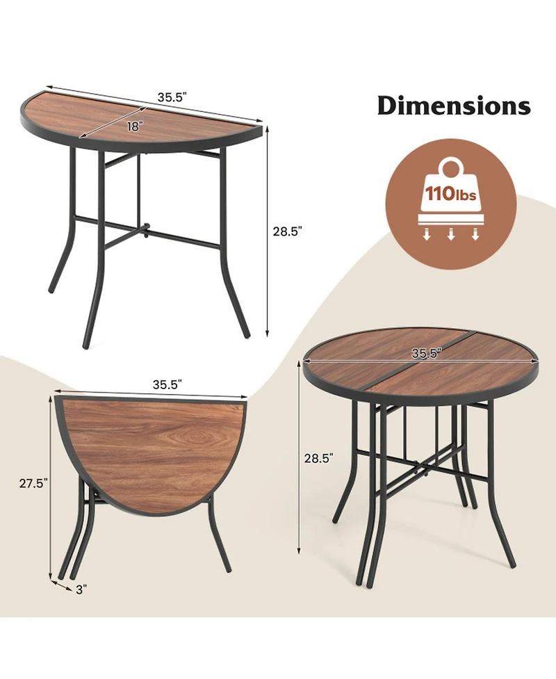 Gouun Outdoor Half-Round Folding Event Table with Metal Frame, 35.5 in Wide for Patio and Garden