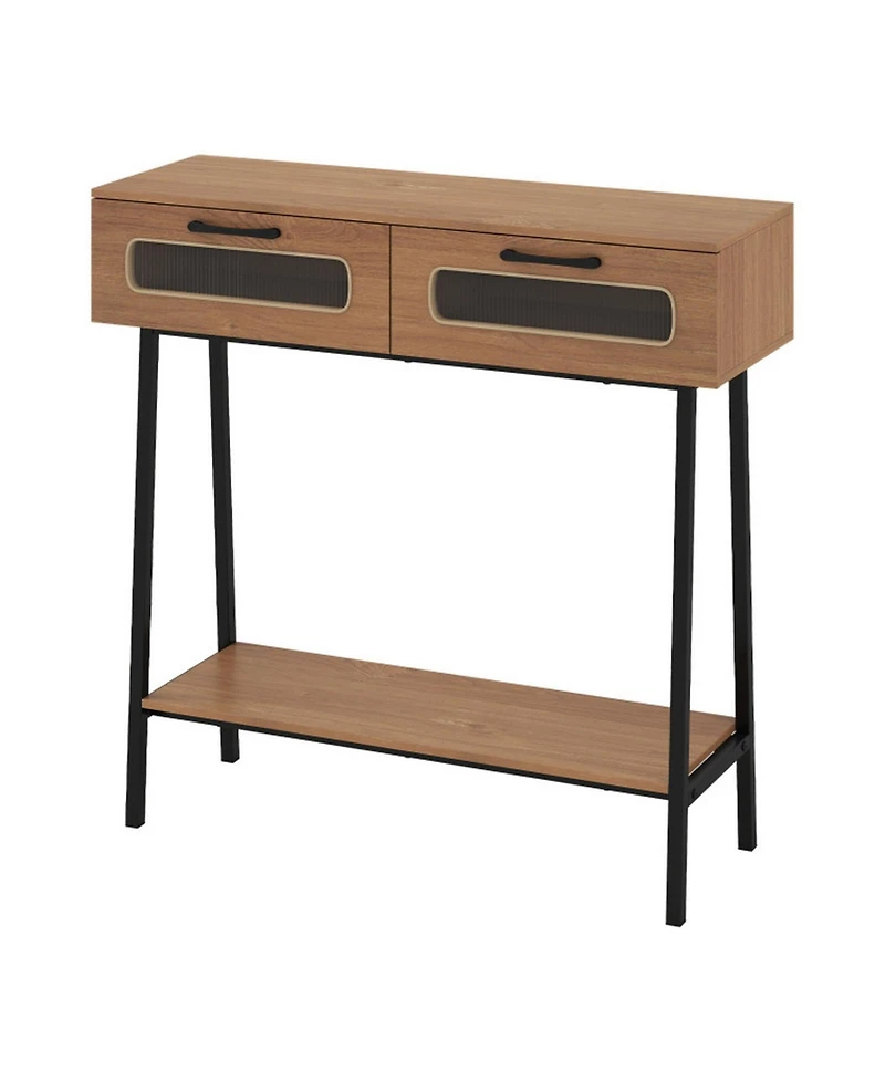 Sugift Console Table with Led Lights 2 Drawers and Open Shelf for Hallway Entrance