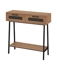 Sugift Console Table with Led Lights 2 Drawers and Open Shelf for Hallway Entrance